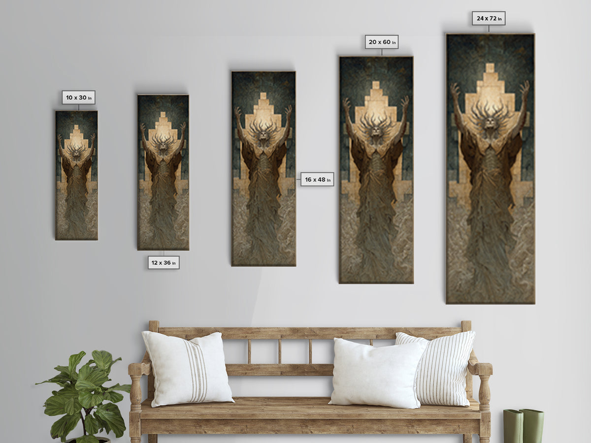 The Crown Of The Tentacled Saint, Gothic Engraving Art, Tall Narrow Wall Art, Eldritch Wall Decor, Framed Canvas Print