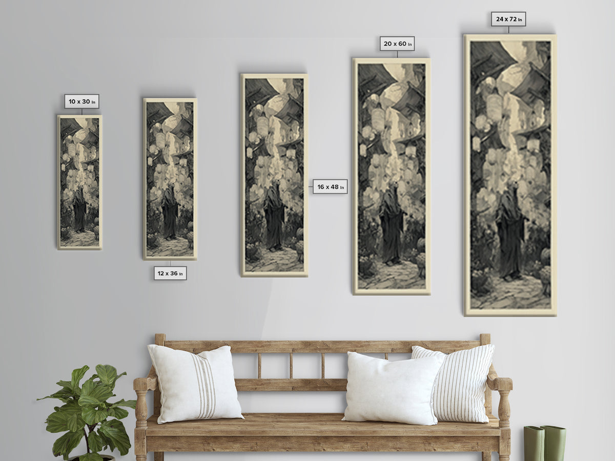 The Lantern Market Beyond The Veil, Expressionist Nightmare Art, Tall Narrow Wall Art, Dark Halloween Decor, Framed Canvas Print