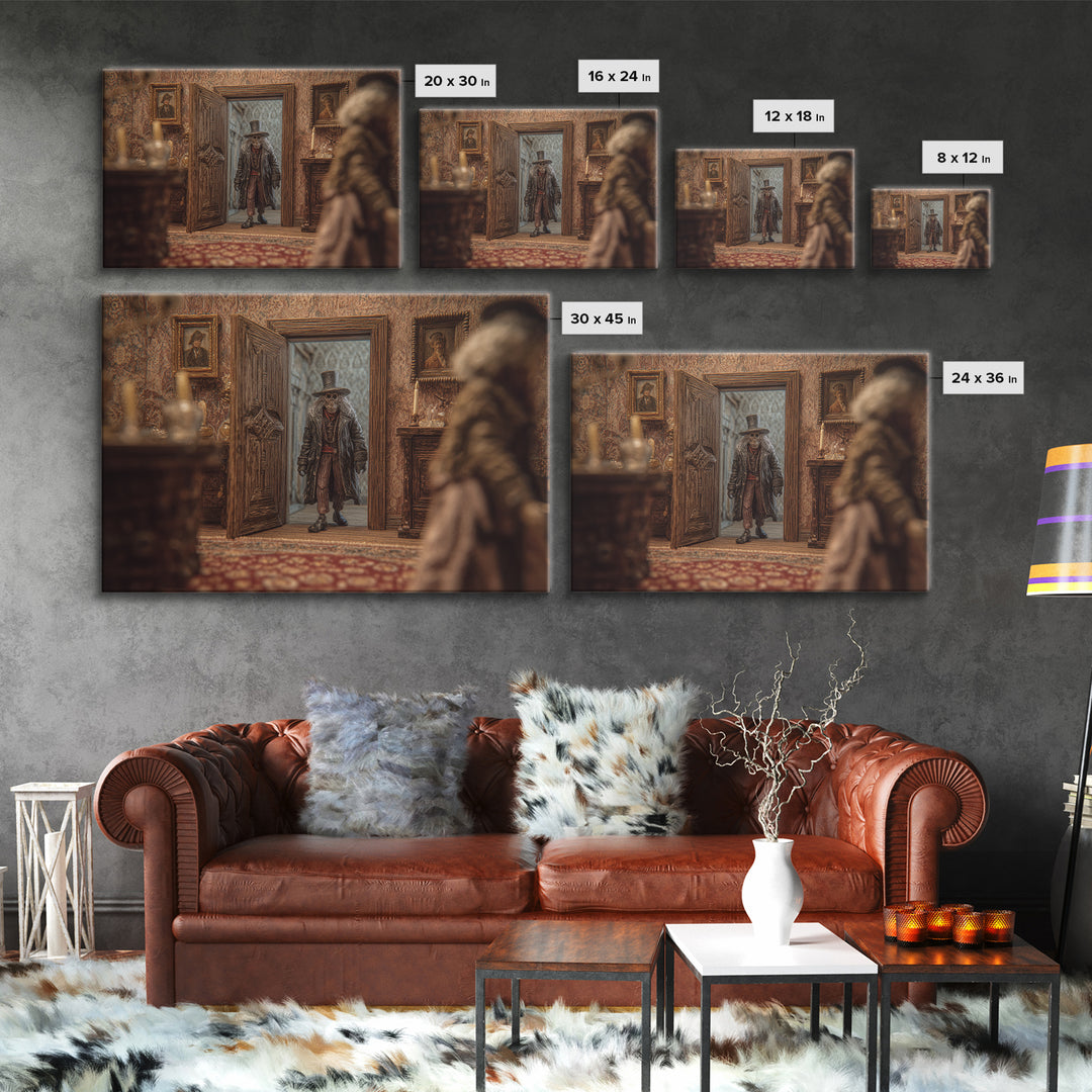 The Thirteenth Door Of Arkham House, Gothic Storybook Art, Landscape Wall Art, Dark Halloween Decor, Framed Canvas Print