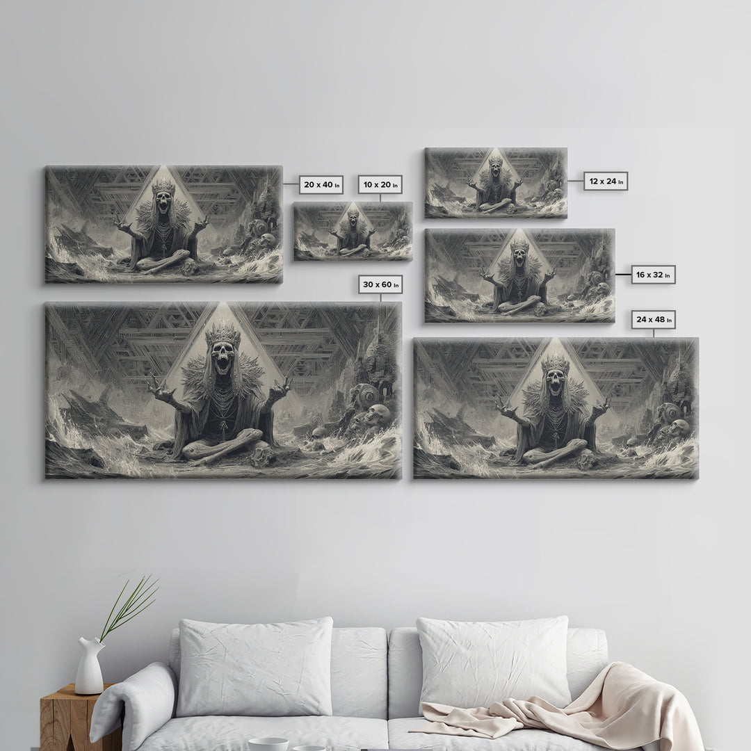 The Salt King Of The Black Shore, Grotesque Carnival Art, Wide Panoramic Art, Dark Halloween Decor, Framed Canvas Print, Horror Wall Art