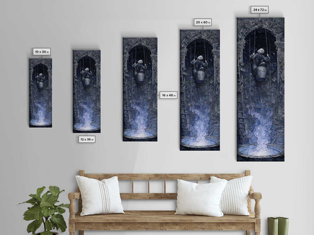 The Dreamwell Beneath Miskatonic, Ornate Symbolist Art, Tall Narrow Wall Art, Dark Halloween Decor, Framed Canvas Print