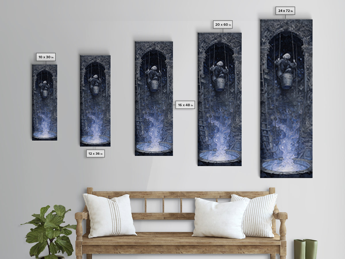 The Dreamwell Beneath Miskatonic, Ornate Symbolist Art, Tall Narrow Wall Art, Dark Halloween Decor, Framed Canvas Print