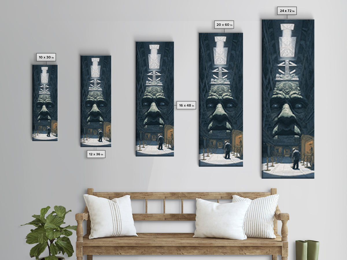 The Custodian Of The Whispering Idol, Gothic Engraving Art, Tall Narrow Wall Art, Eldritch Wall Decor, Framed Canvas Print