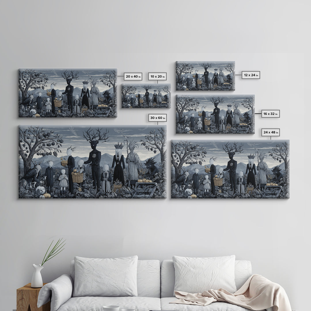The Children Of The Star Orchard, Symbolist Dream Art, Wide Panoramic Art, Macabre Wall Art, Canvas Print, Halloween Wall Art