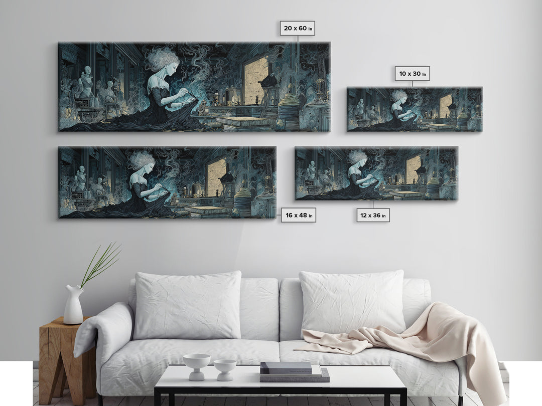 The Seamstress Of Living Nebulae, Expressionist Nightmare Art, Extra Wide Wall Art, Eldritch Wall Decor, Framed Canvas Print