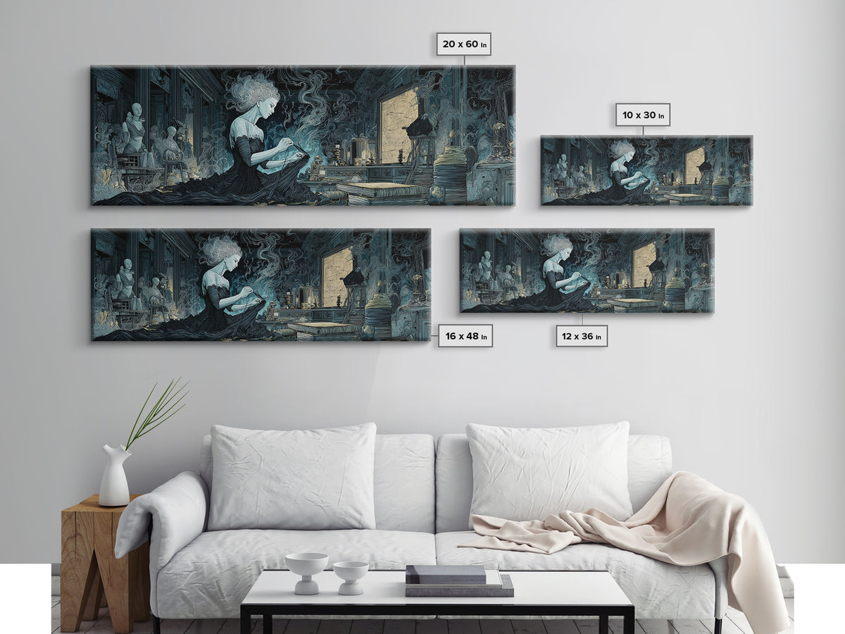 The Seamstress Of Living Nebulae, Expressionist Nightmare Art, Extra Wide Wall Art, Eldritch Wall Decor, Framed Canvas Print