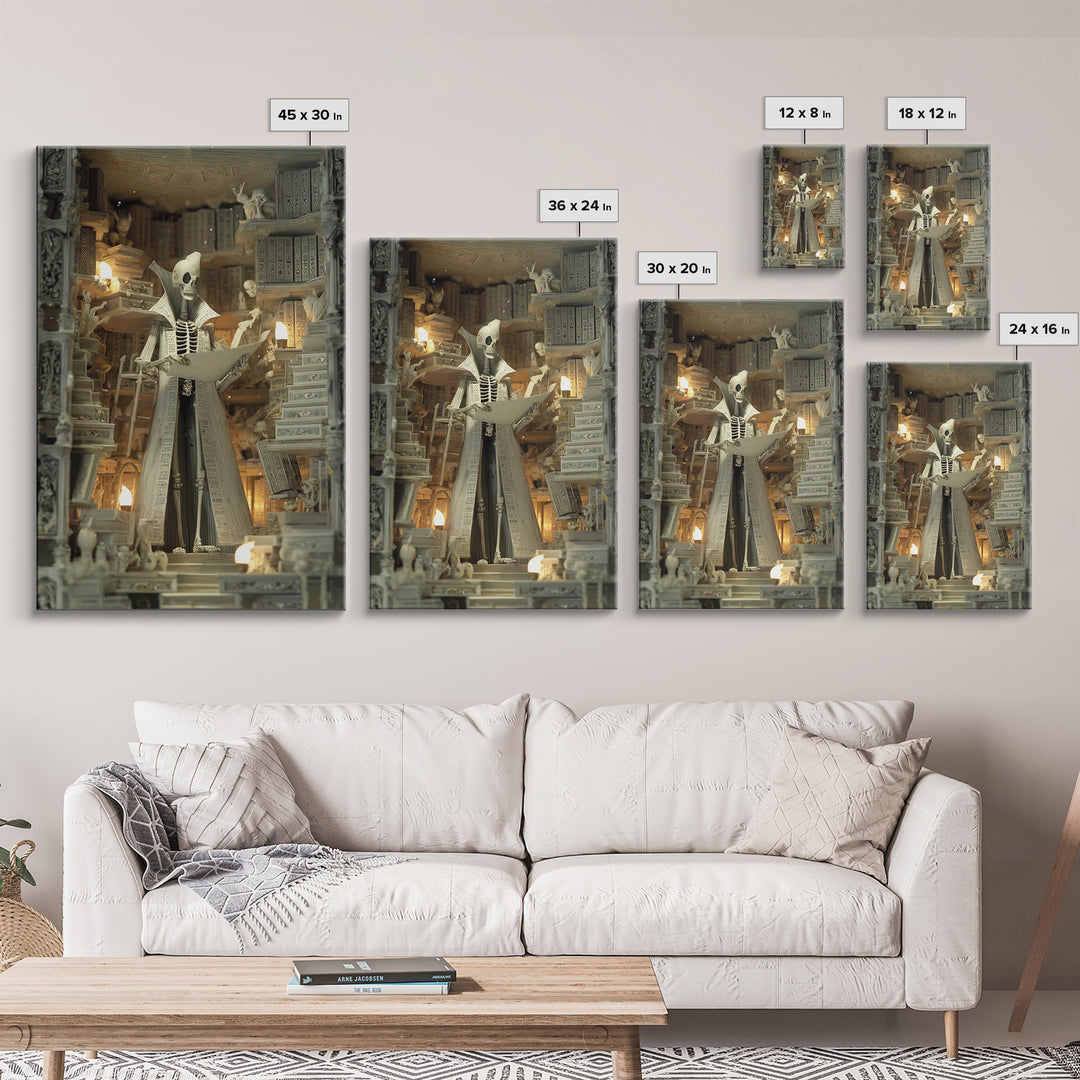 The Archivist Of Dreaming Bones, Stained Glass Gothic Art, Vertical Wall Art, Lovecraftian Horror Art, Framed Canvas Print
