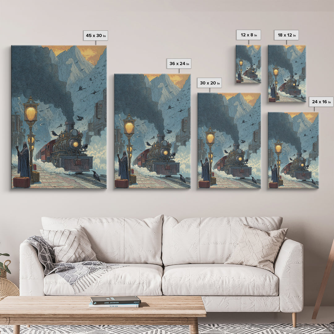 The Phantom Train To Kadath, Ornate Symbolist Art, Vertical Wall Art, Cosmic Horror Art, Canvas Print, Halloween Wall Art