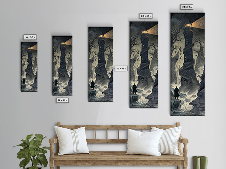 The Last Lighthouse Of Y’Ha-Nthlei, Symbolist Gothic Landscape, Tall Narrow Wall Art, Cosmic Horror Art, Canvas Print, Halloween Wall Art