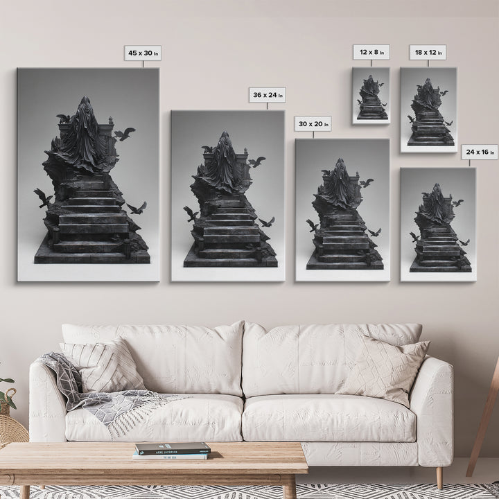 The Raven Sermon Of Leng, Biomechanical Horror Art, Vertical Wall Art, Dark Halloween Decor, Framed Canvas Print, Halloween Wall Art