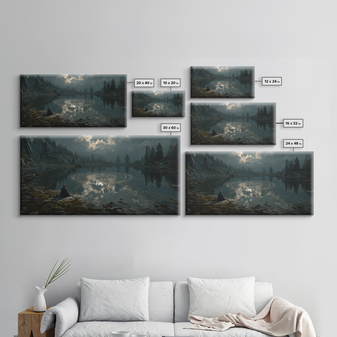 The Mirror Lake Of Lost Constellations, Grotesque Carnival Art, Wide Panoramic Art, Cosmic Horror Art, Canvas Print, Halloween Wall Art