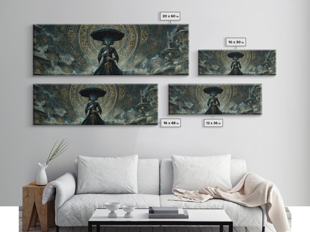 The Umbrella Of The Outer Rain, Ornate Symbolist Art, Extra Wide Wall Art, Eldritch Wall Decor, Framed Canvas Print