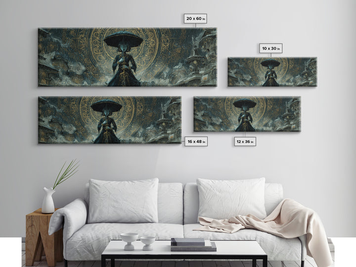 The Umbrella Of The Outer Rain, Ornate Symbolist Art, Extra Wide Wall Art, Eldritch Wall Decor, Framed Canvas Print