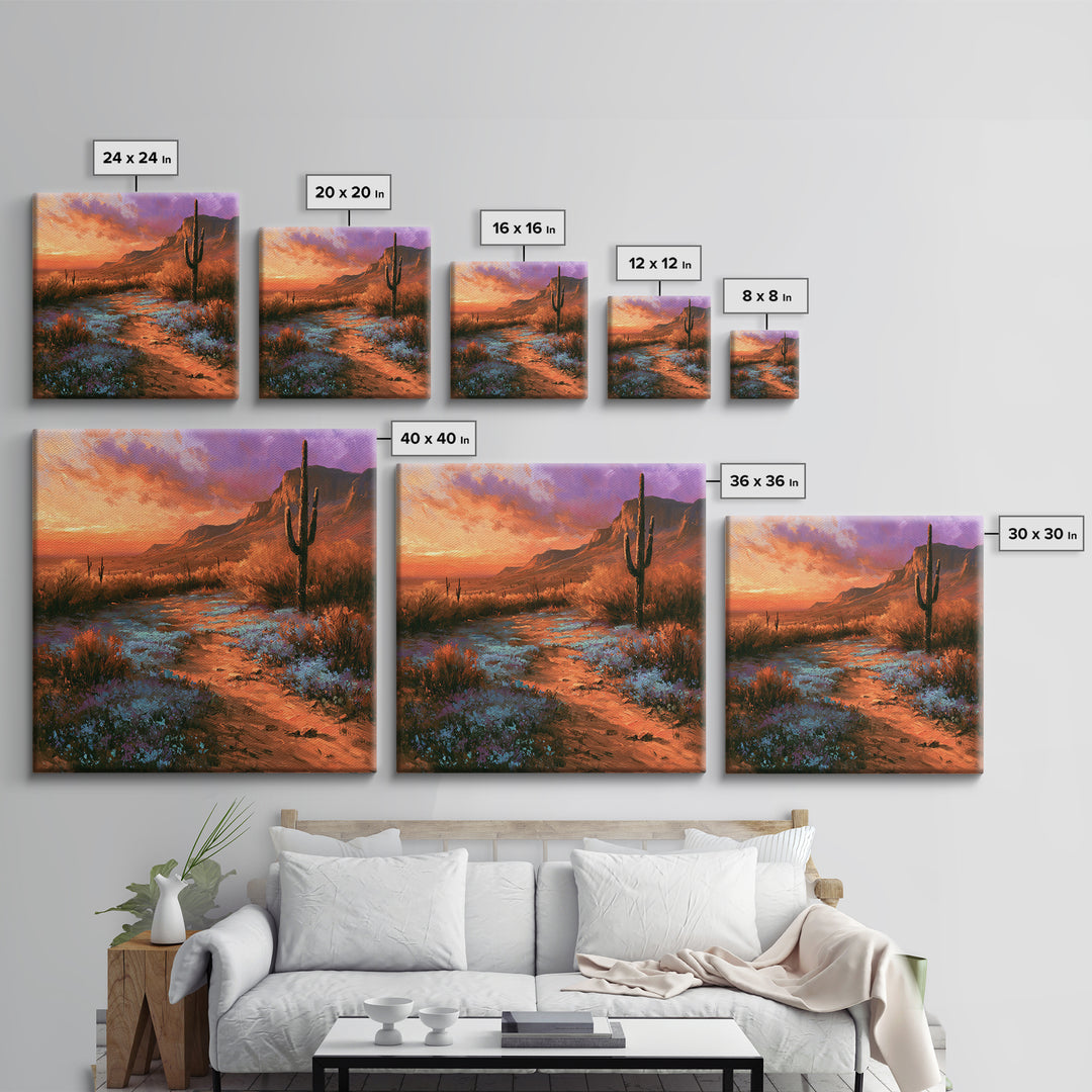 Desert Wildflowers After Spring Rain Framed Canvas Print, Desert Art, Nature Wall Art, Southwestern Decor, Fine Art, Desert, DES-1x1-100