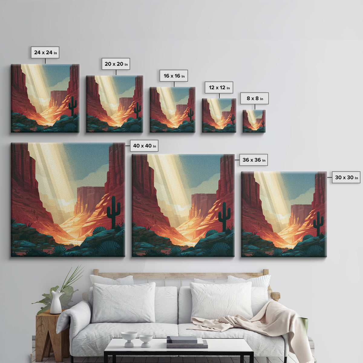 Sandstone Canyon with Dramatic Light Beam Framed Canvas Print, Desert Art, Abstract Wall Art, Southwestern Decor, DES-1x1-16