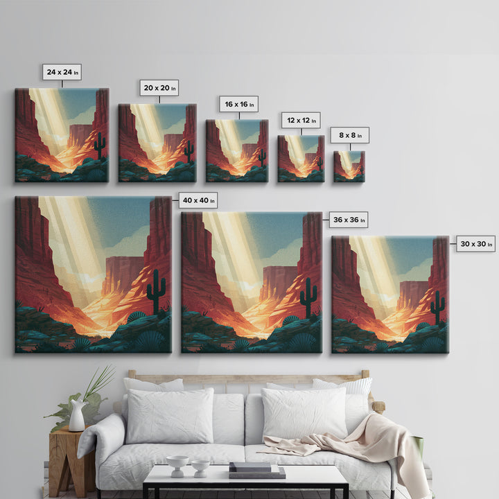 Sandstone Canyon with Dramatic Light Beam Framed Canvas Print, Desert Art, Abstract Wall Art, Southwestern Decor, DES-1x1-16