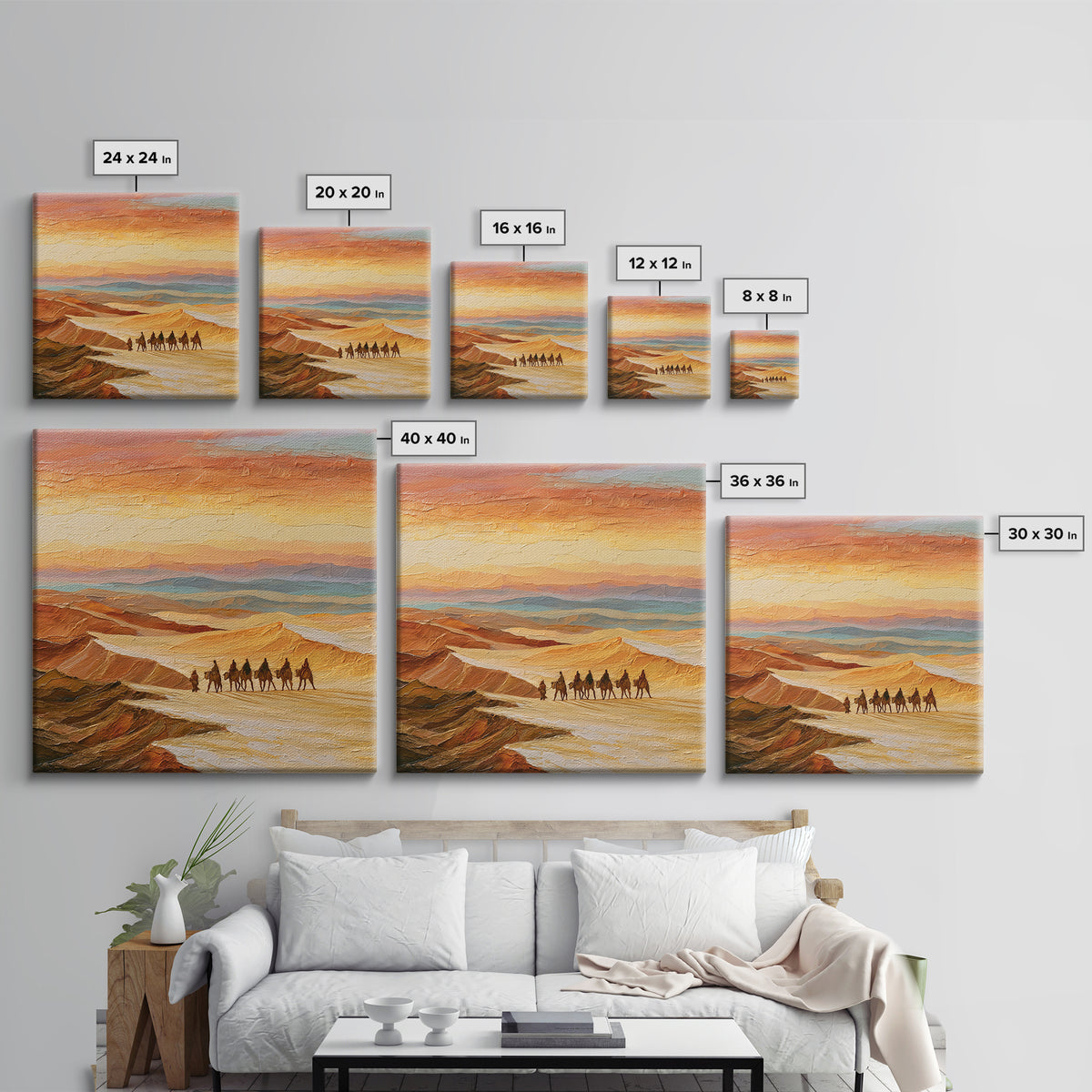 Camel Caravan Crossing Golden Dunes Canvas Print, Desert Art, Western Decor, Southwestern Decor, Fine Art, Desert, Modern Decor, DES-1x1-31
