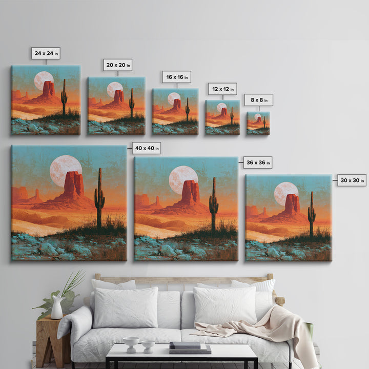 Desert Moon over Rolling Sand Framed Canvas Print, Desert Art, Fine Art Print, Southwestern Decor, Watercolor Art, Desert, DES-1x1-34