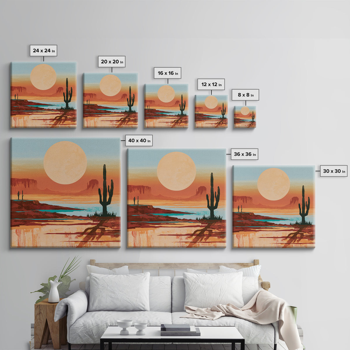 Minimal Beige Sun Framed Canvas Print, Desert Art, Gallery Decor, Southwestern Decor, Oil Painting, Desert, Home Decor, DES-1x1-46