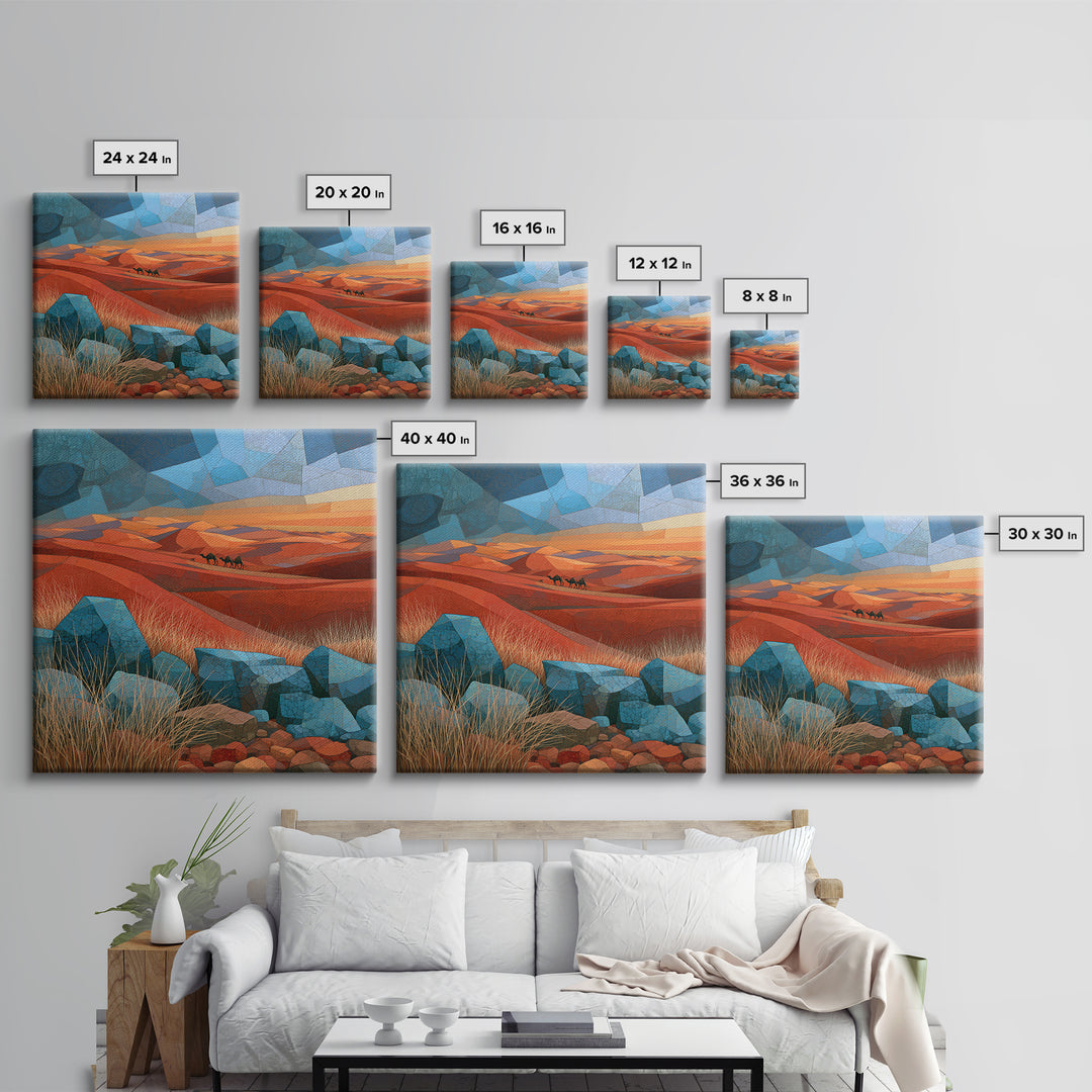 Saharan Dunes with Tiny Caravan Silhouettes Canvas Print, Desert Art, Neutral Decor, Southwestern Decor, Fine Art, Desert, DES-1x1-50
