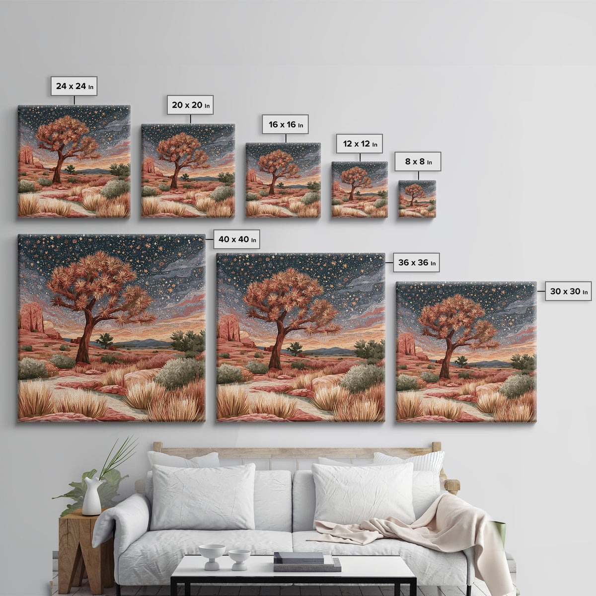 Joshua Tree under Star Filled Night Canvas Print, Desert Art, Modern Decor, Southwestern Decor, Fine Art, Desert, Room Decor, DES-1x1-54
