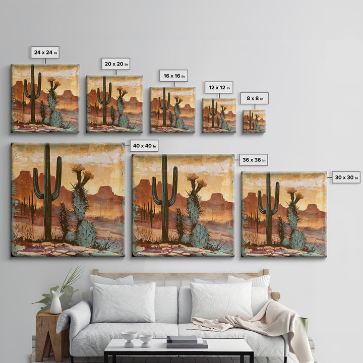Cactus Botanical Plate Framed Canvas Print, Desert Art, Original Art, Southwestern Decor, Fine Art, Desert, Landscape Wall Art, DES-1x1-56