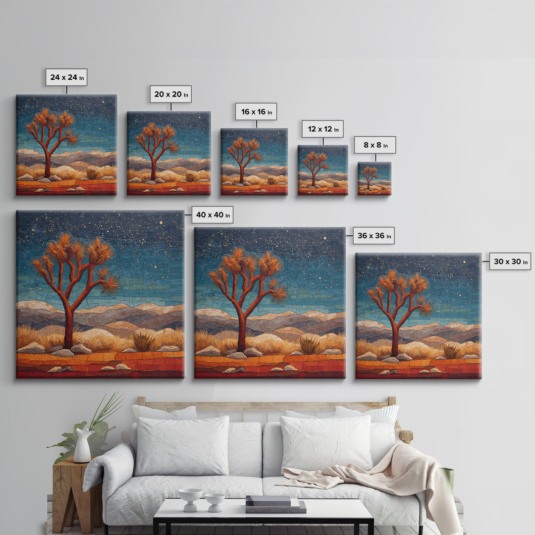 Joshua Tree under Star Filled Night Framed Canvas Print, Desert Art, Botanical Art, Southwestern Decor, Fine Art, Desert, DES-1x1-6