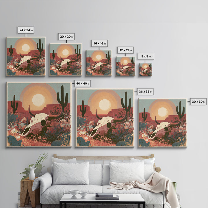 Sun Bleached Skull and Desert Flowers Canvas Print, Desert Art, Western Decor, Southwestern Decor, Desert, Modern Decor, DES-1x1-60