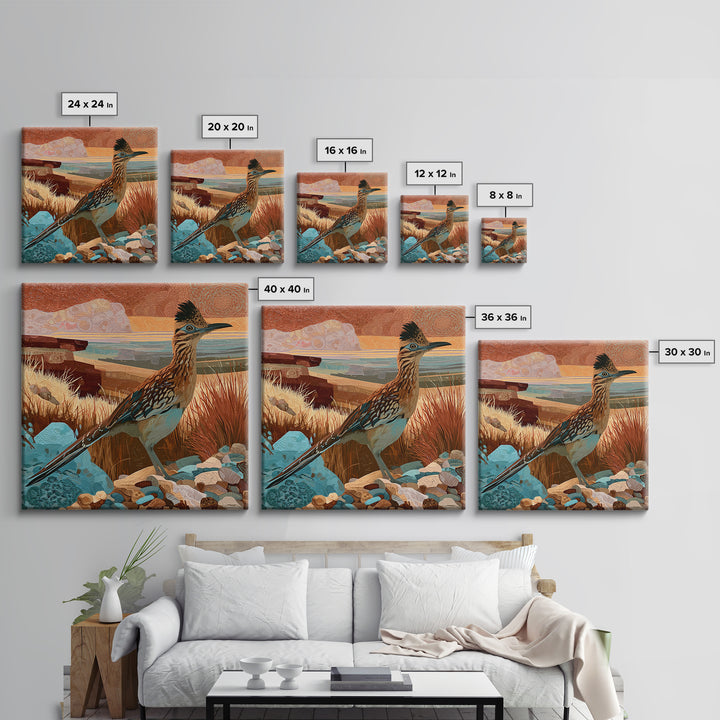 Roadrunner Bird in a Dry Wash Framed Canvas Print, Desert Art, Statement Artwork, Southwestern Decor, Fine Art, Desert, DES-1x1-62
