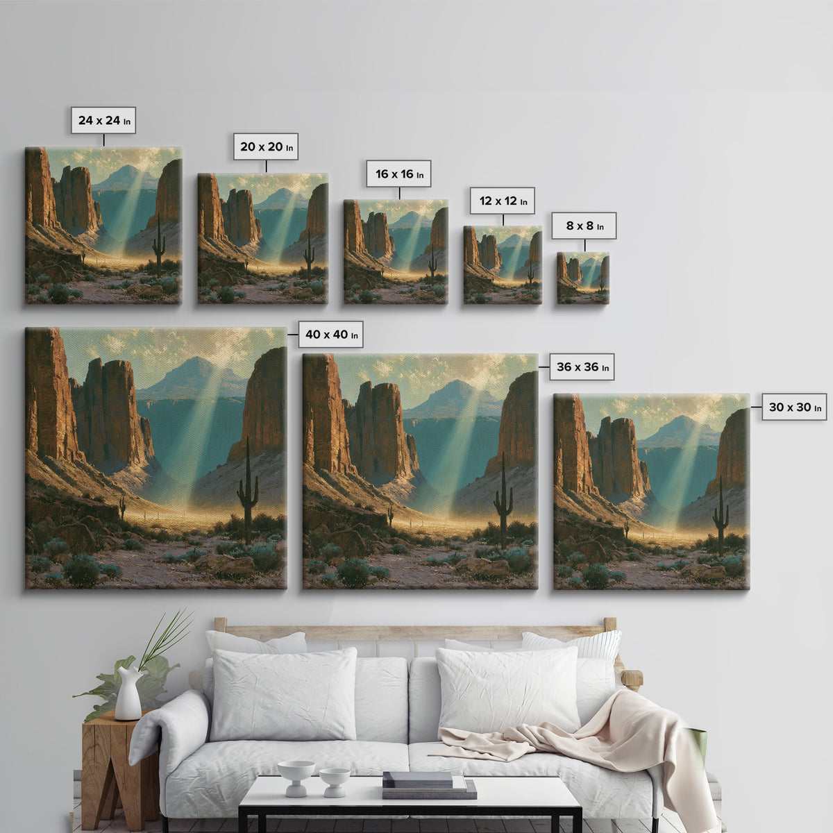 Sandstone Canyon with Dramatic Light Beam Framed Canvas Print, Desert Art, Boho Decor, Southwestern Decor, Fine Art, Desert, DES-1x1-64
