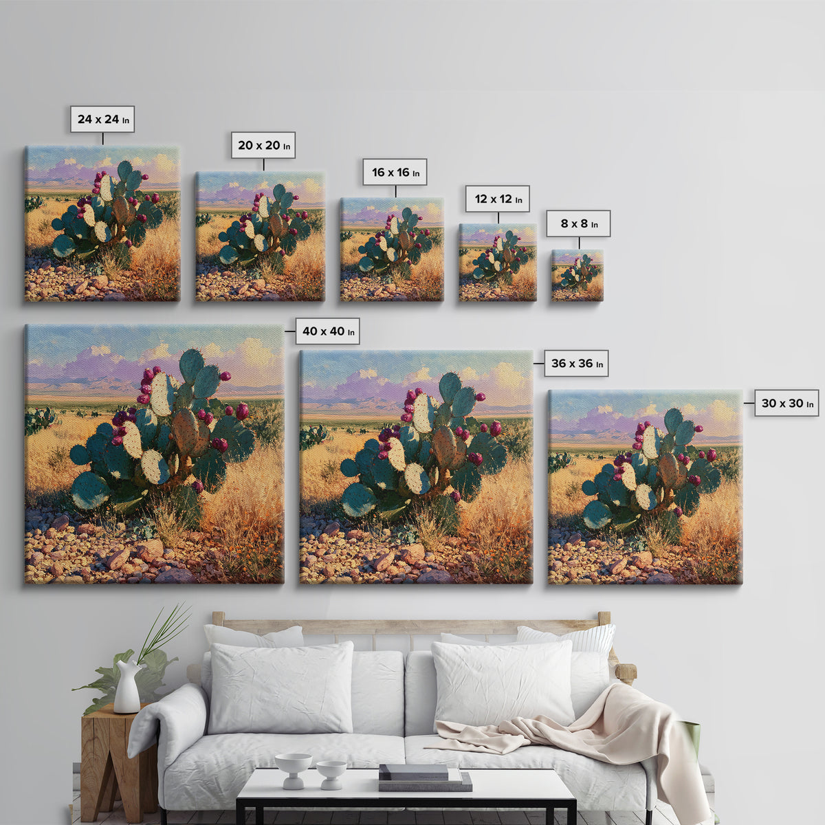 Prickly Pear Cactus Framed Canvas Print, Desert Art, Statement Artwork, Southwestern Decor, Fine Art, Desert, DES-1x1-67