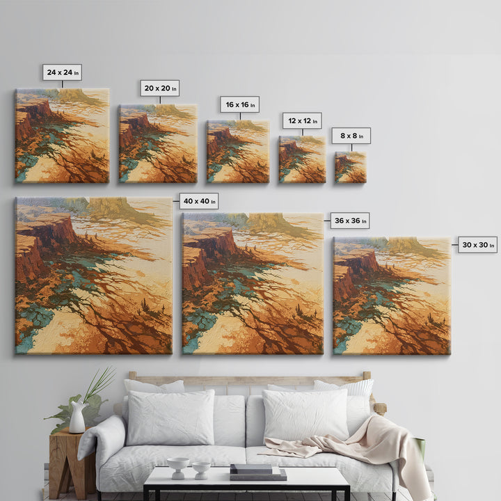 Wind Carved Dune Patterns from Above Framed Canvas Print, Desert Art, Western Wall Art, Southwestern Decor, Oil Painting, DES-1x1-68
