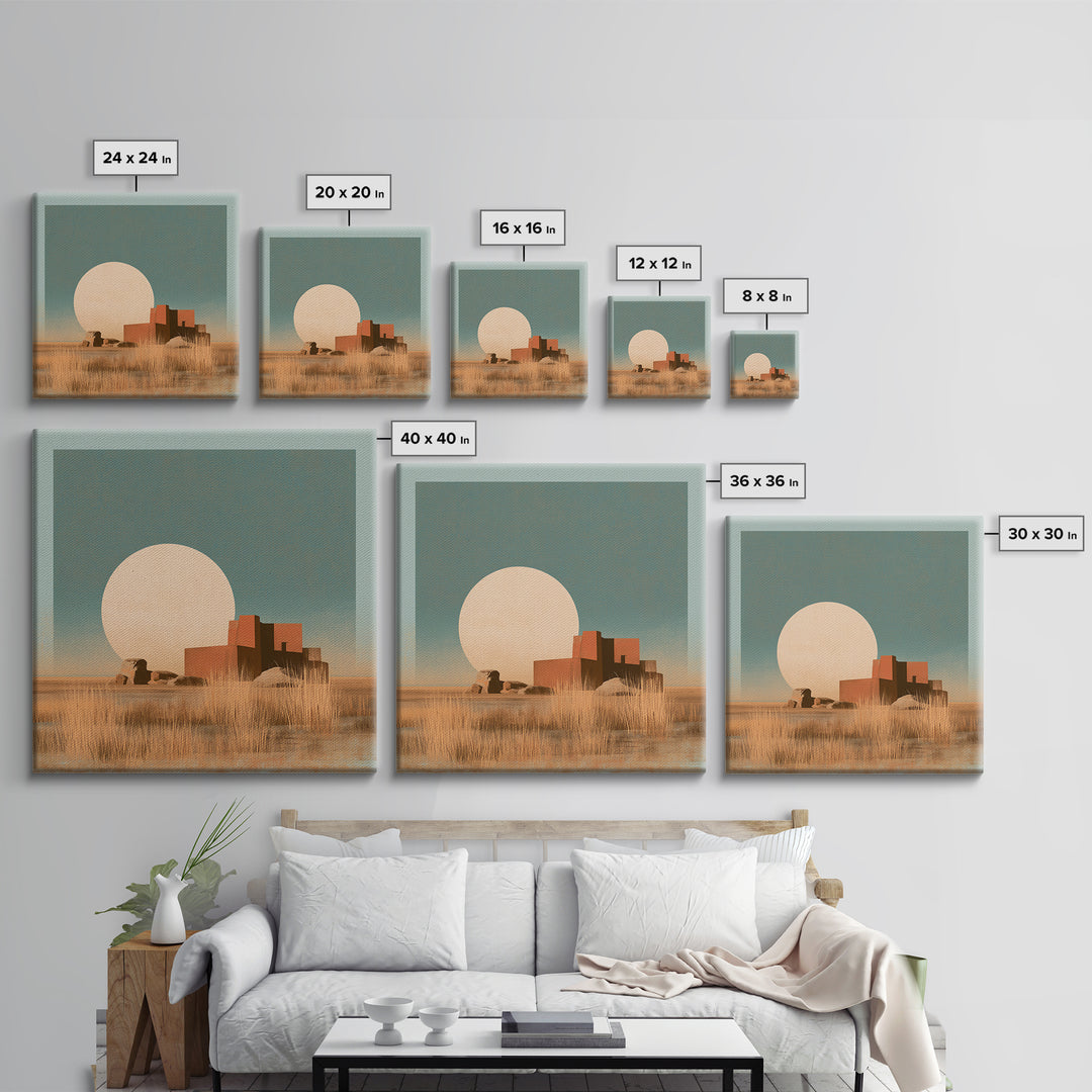 Minimal Beige Sun Framed Canvas Print, Desert Art, Gallery Decor, Southwestern Decor, Oil Painting, Desert, Home Decor, DES-1x1-70