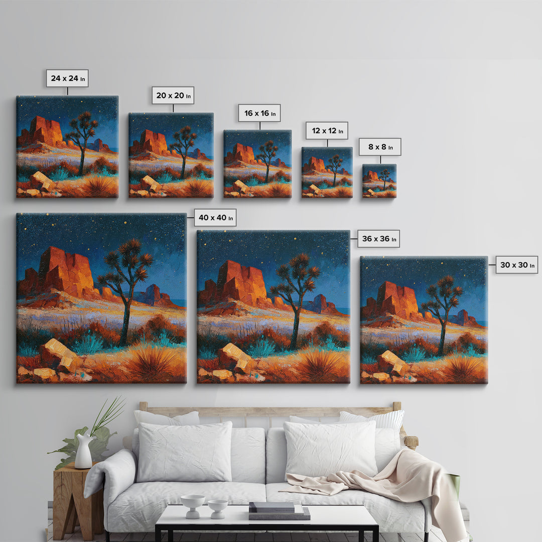 Joshua Tree under Star Filled Night Framed Canvas Print, Desert Art, Southwestern Decor, Watercolor Art, Desert, DES-1x1-78