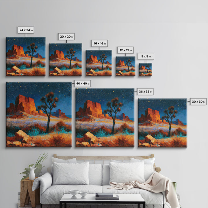 Joshua Tree under Star Filled Night Framed Canvas Print, Desert Art, Southwestern Decor, Watercolor Art, Desert, DES-1x1-78