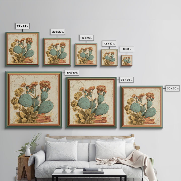 Cactus Botanical Plate Framed Canvas Print, Desert Art, Southwestern Decor, Oil Painting, Desert, Bedroom Wall Art, DES-1x1-8