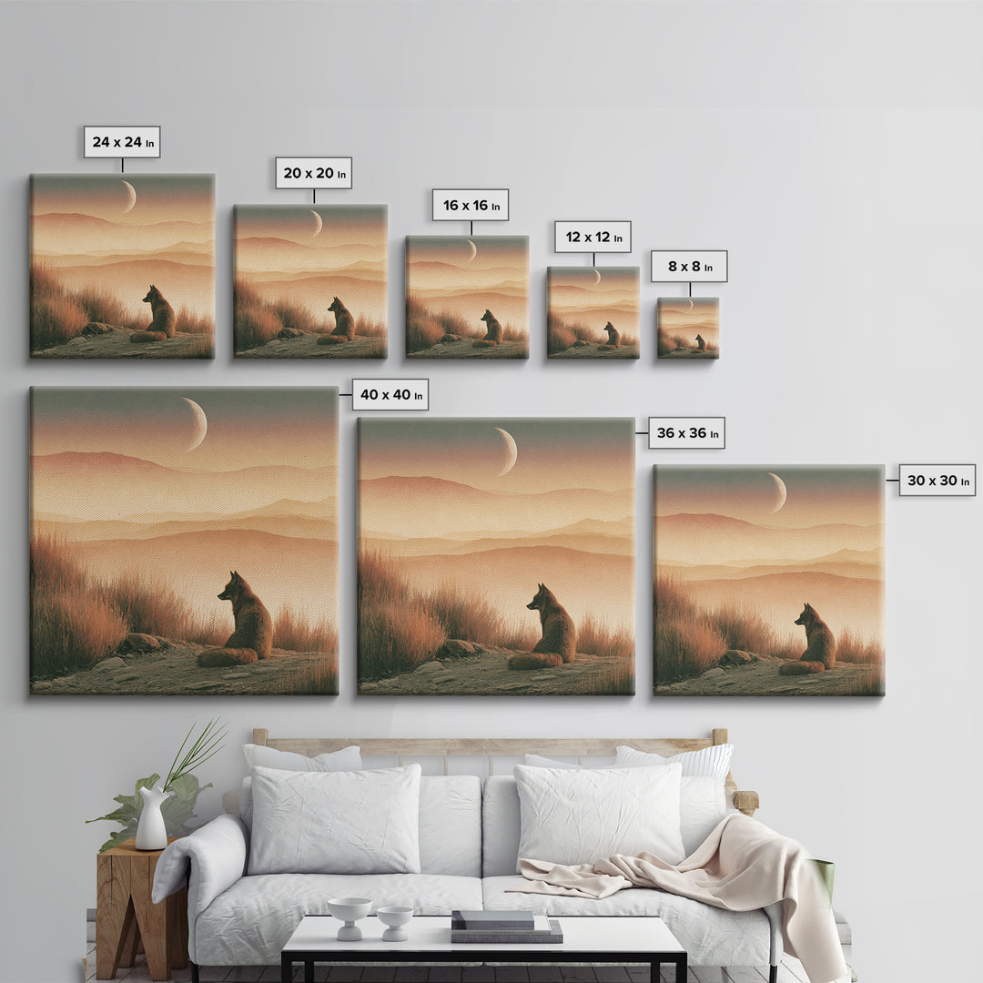 Desert Fox Beneath a Crescent Moon Canvas Print, Desert Art, Printable Wall Art, Southwestern Decor, Fine Art, Desert, DES-1x1-89