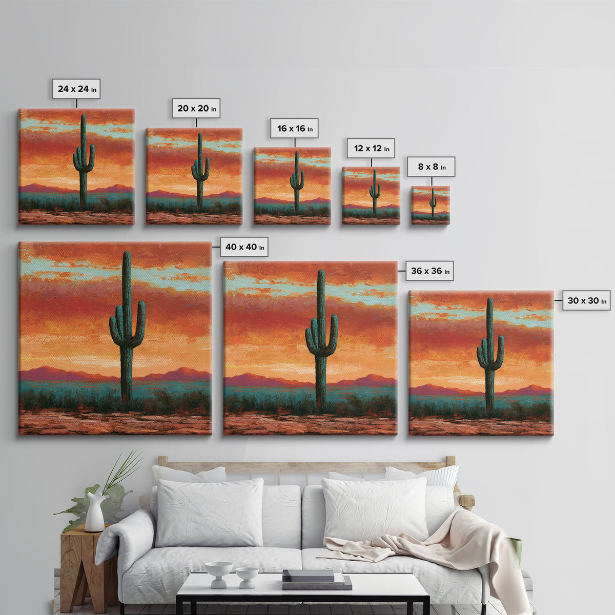 Saguaro Cactus under Orange Sunset Sky Canvas Print, Desert Art, Printable Art, Southwestern Decor, Fine Art, Desert, DES-1x1-97