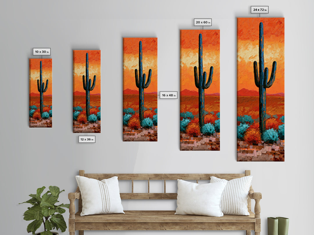 Saguaro Cactus under Orange Sunset Sky Canvas Print, Desert Art, Printable Wall Art, Southwestern Decor, Oil Painting, Desert, DES-1x3-13