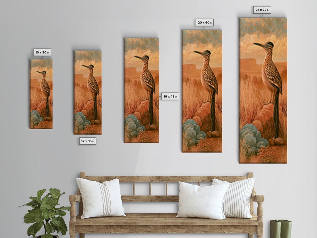 Roadrunner Bird in a Dry Wash Canvas Print, Desert Art, Modern Decor, Southwestern Decor, Fine Art, Desert, Room Decor, DES-1x3-2