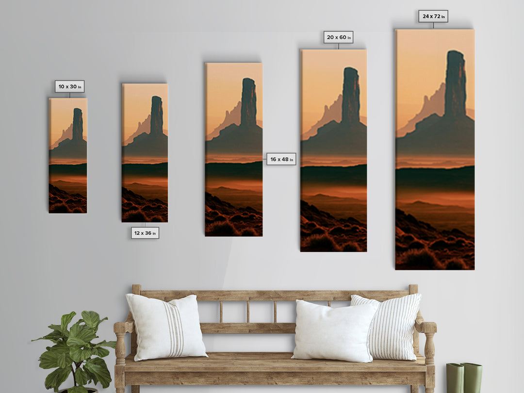 Monument Valley Silhouette Canvas Print, Desert Art, Wall Decor, Southwestern Decor, Fine Art, Desert, Living Room Decor, DES-1x3-21