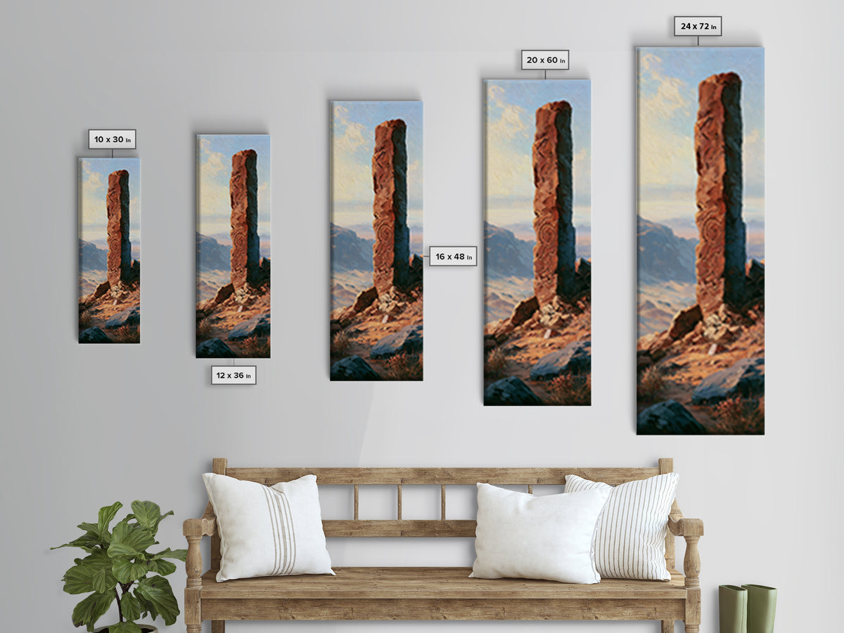 Ancient Desert Petroglyph Design Canvas Print, Desert Art, Landscape Wall Art, Southwestern Decor, Oil Painting, Desert, DES-1x3-33