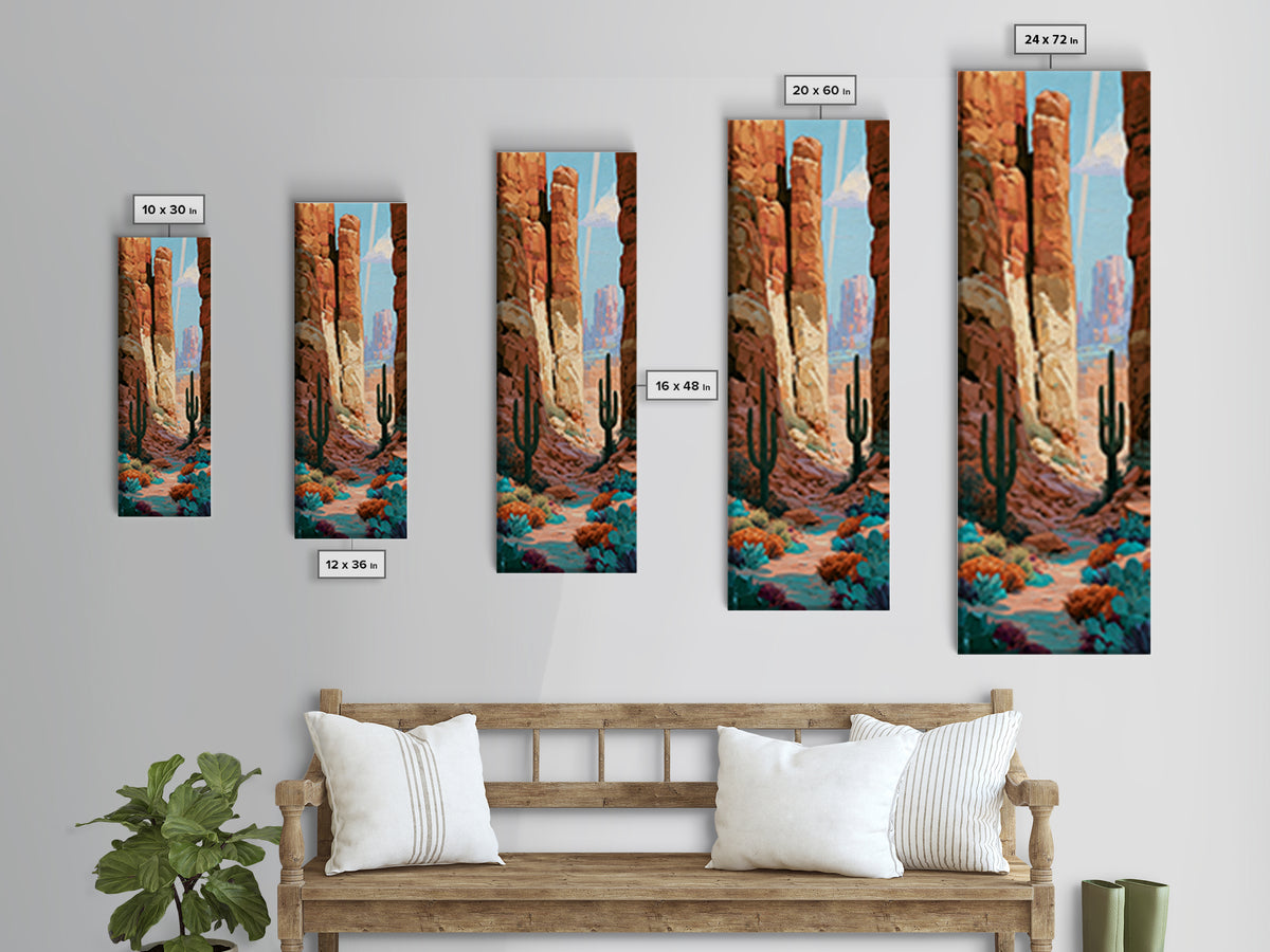 Sandstone Canyon with Dramatic Light Beam Framed Canvas Print, Desert Art, Southwestern Decor, Oil Painting, Desert, DES-1x3-4