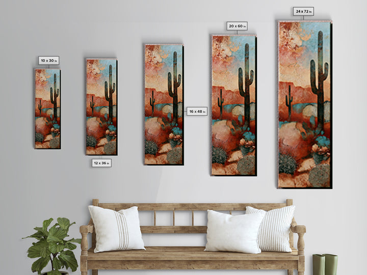 Cactus Botanical Plate Canvas Print, Desert Art, Boho Wall Art, Southwestern Decor, Oil Painting, Desert, Living Room Art, DES-1x3-44