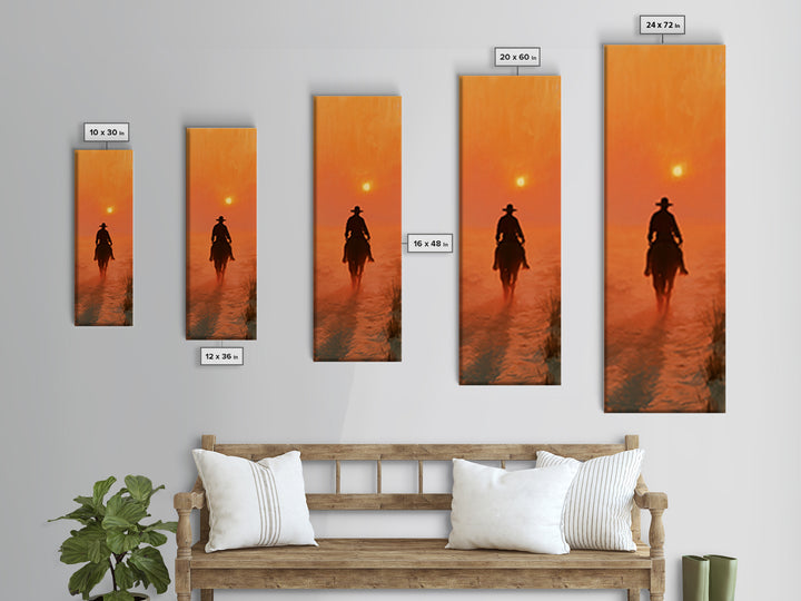 Dusty Horseback Rider at Sunset Canvas Print, Desert Art, Modern Decor, Southwestern Decor, Oil Painting, Desert, Room Decor, DES-1x3-59