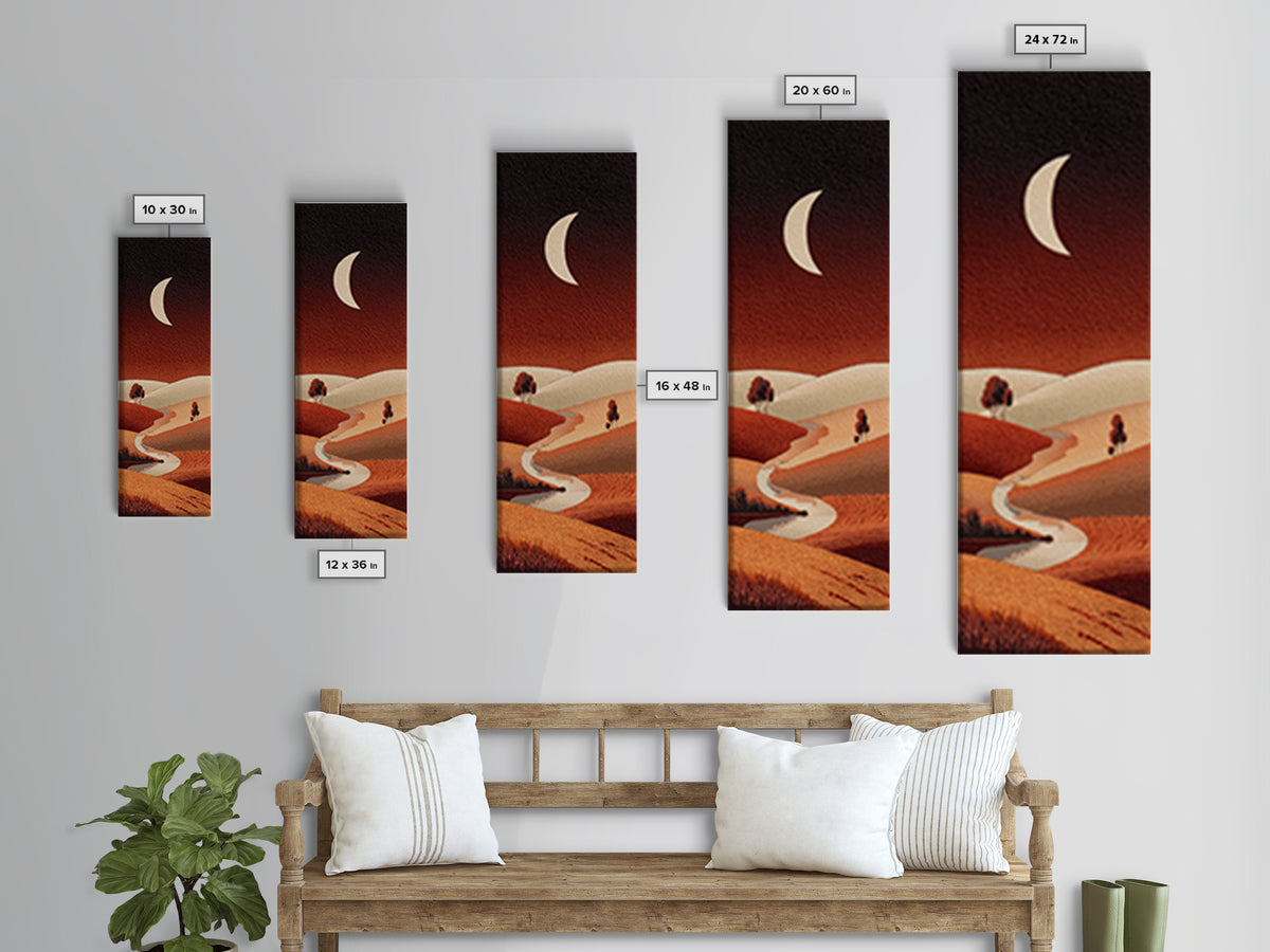 Saharan Dunes with Tiny Caravan Silhouettes Framed Canvas Print, Desert Art, Southwestern Decor, Oil Painting, Desert, DES-1x3-62