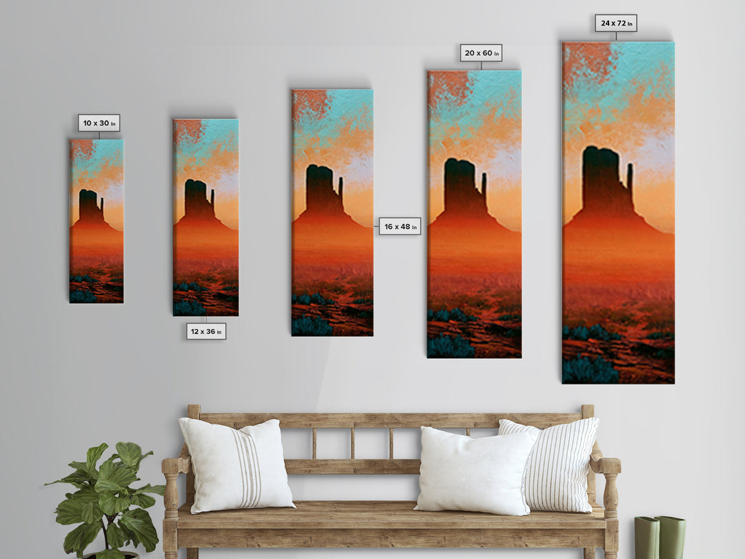 Monument Valley Silhouette Framed Canvas Print, Desert Art, Original Painting, Southwestern Decor, Desert, Bedroom Wall Art, DES-1x3-69