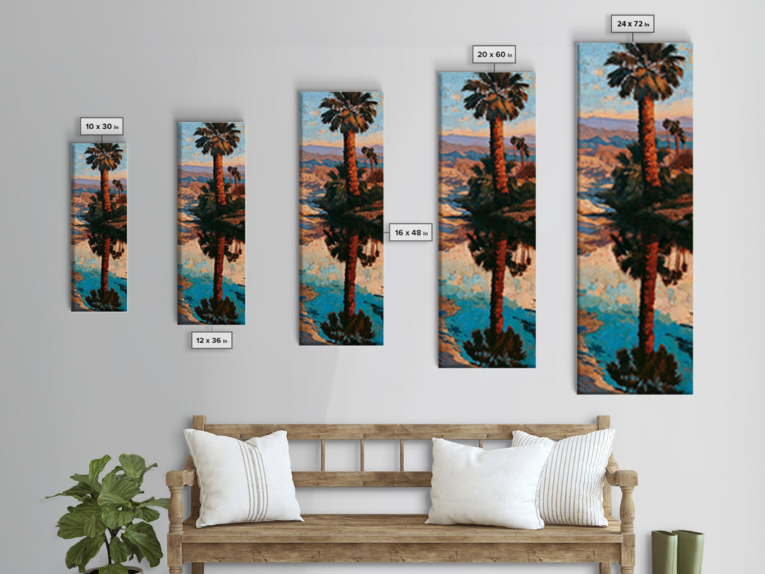 Palm Oasis Reflected Framed Canvas Print, Desert Art, Wall Art, Southwestern Decor, Oil Painting, Desert, Apartment Decor, DES-1x3-75