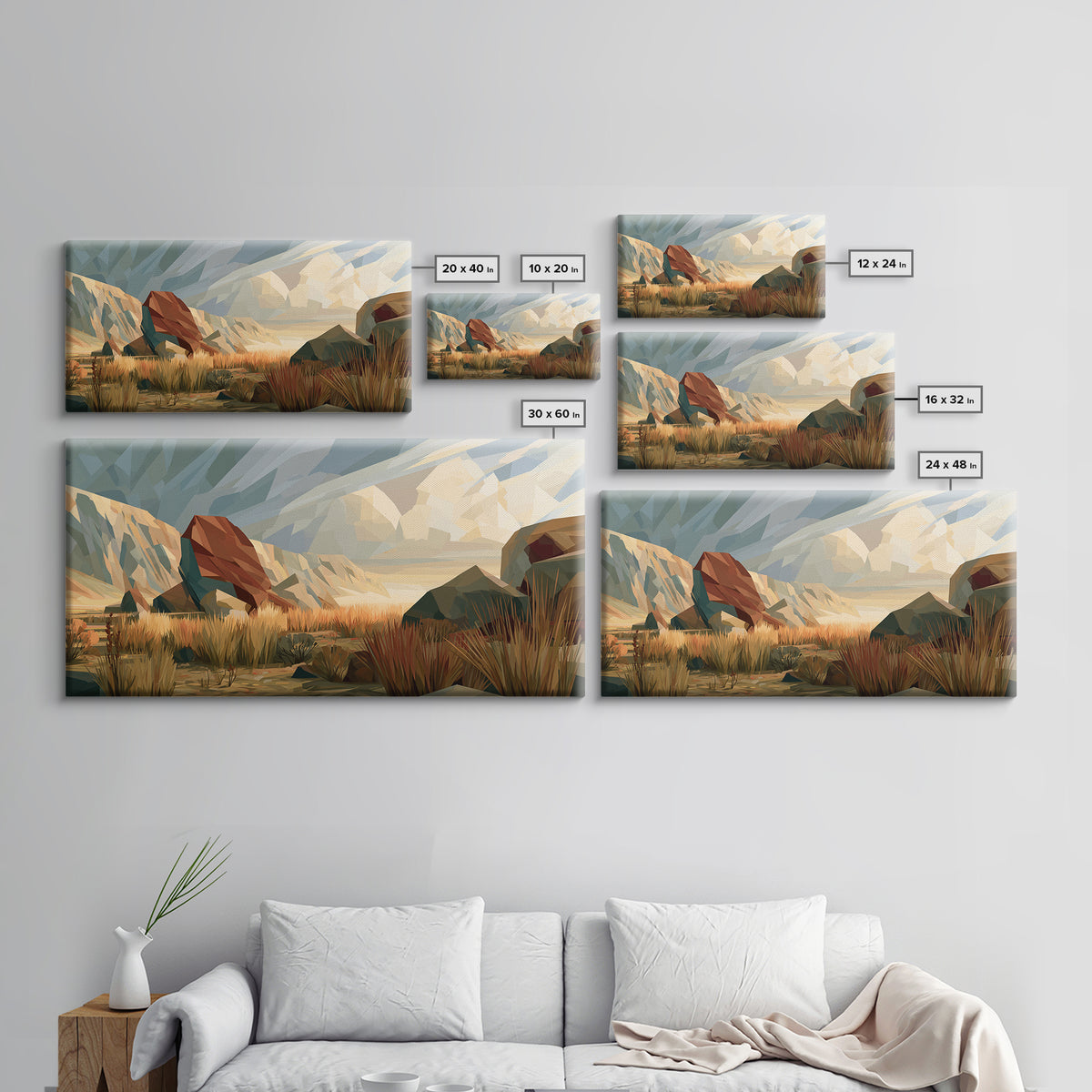 Terracotta and Cream Geometric Landscape Framed Canvas Print, Desert Art, Contemporary Art, Southwestern Decor, Desert, DES-2x1-14