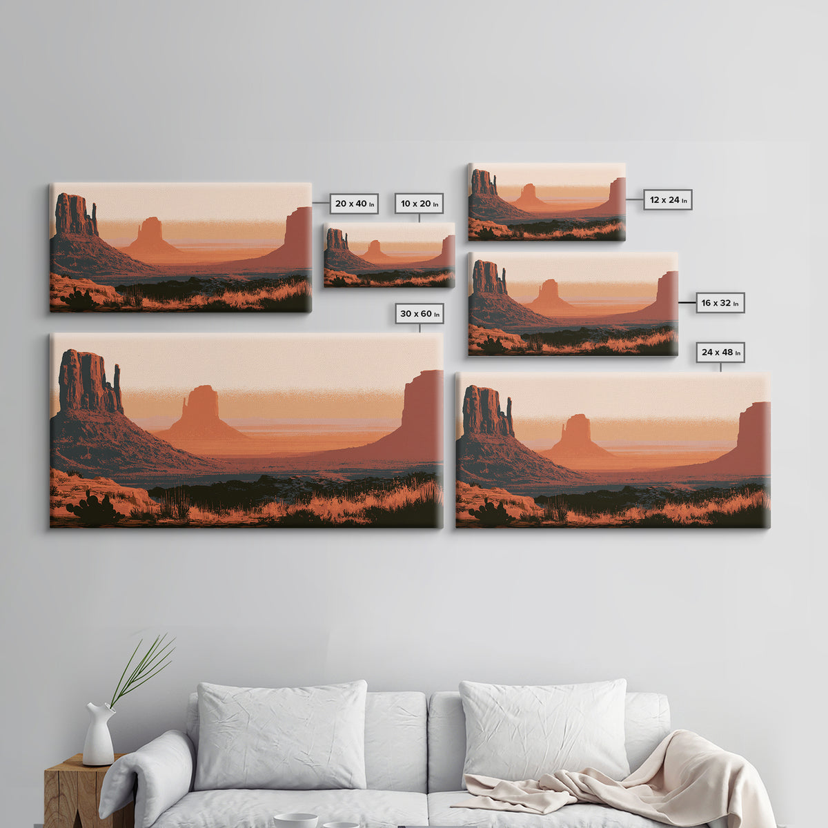 Monument Valley Silhouette Framed Canvas Print, Desert Art, Abstract Wall Art, Southwestern Decor, Desert, Living Room Art, DES-2x1-29